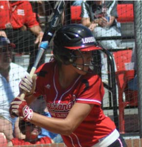 hitter hitting split grip  on bat Louisiana Lafayette softball player