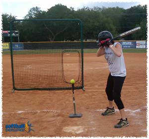 player hitter hitting hit up middle batting t protective screen 15 feet front